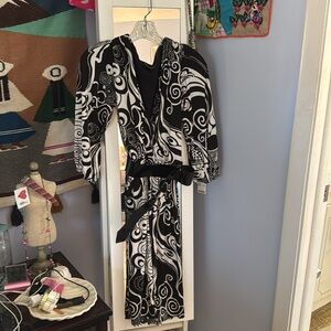 Black and White Patterned Dress with Belt